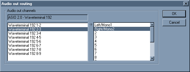 Audio routing dialog box