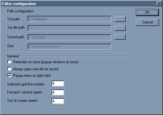 Editor configuration dialog box