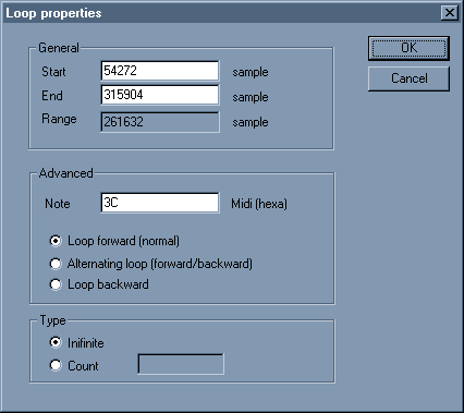 Loop points properties window