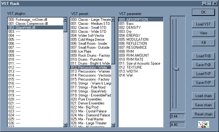 VST rack window