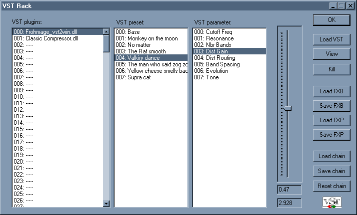 VST rack window