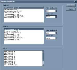 Audio configuration dialog